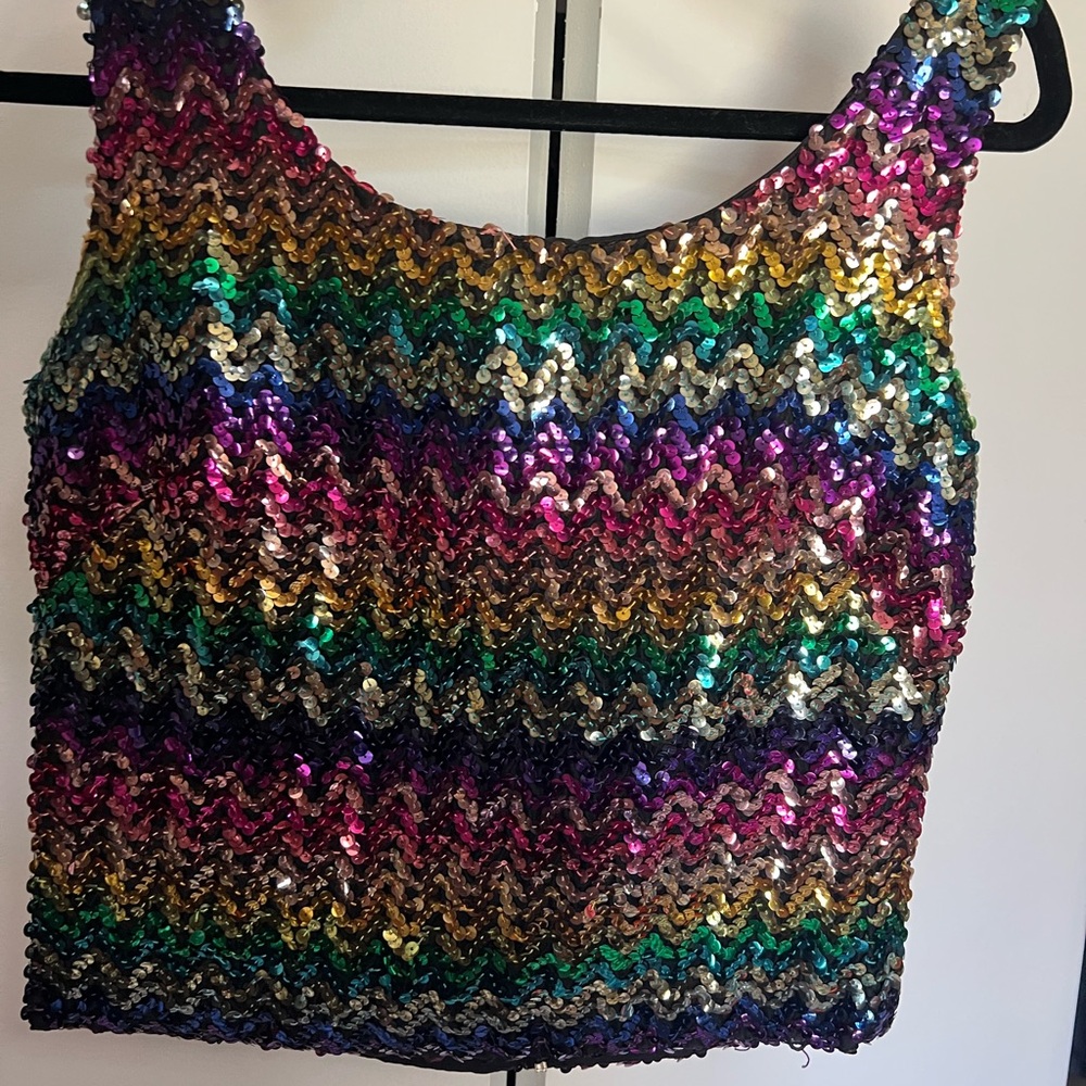 Vintage Jewel Toned Sequined Top / Sleeveless / Cropped